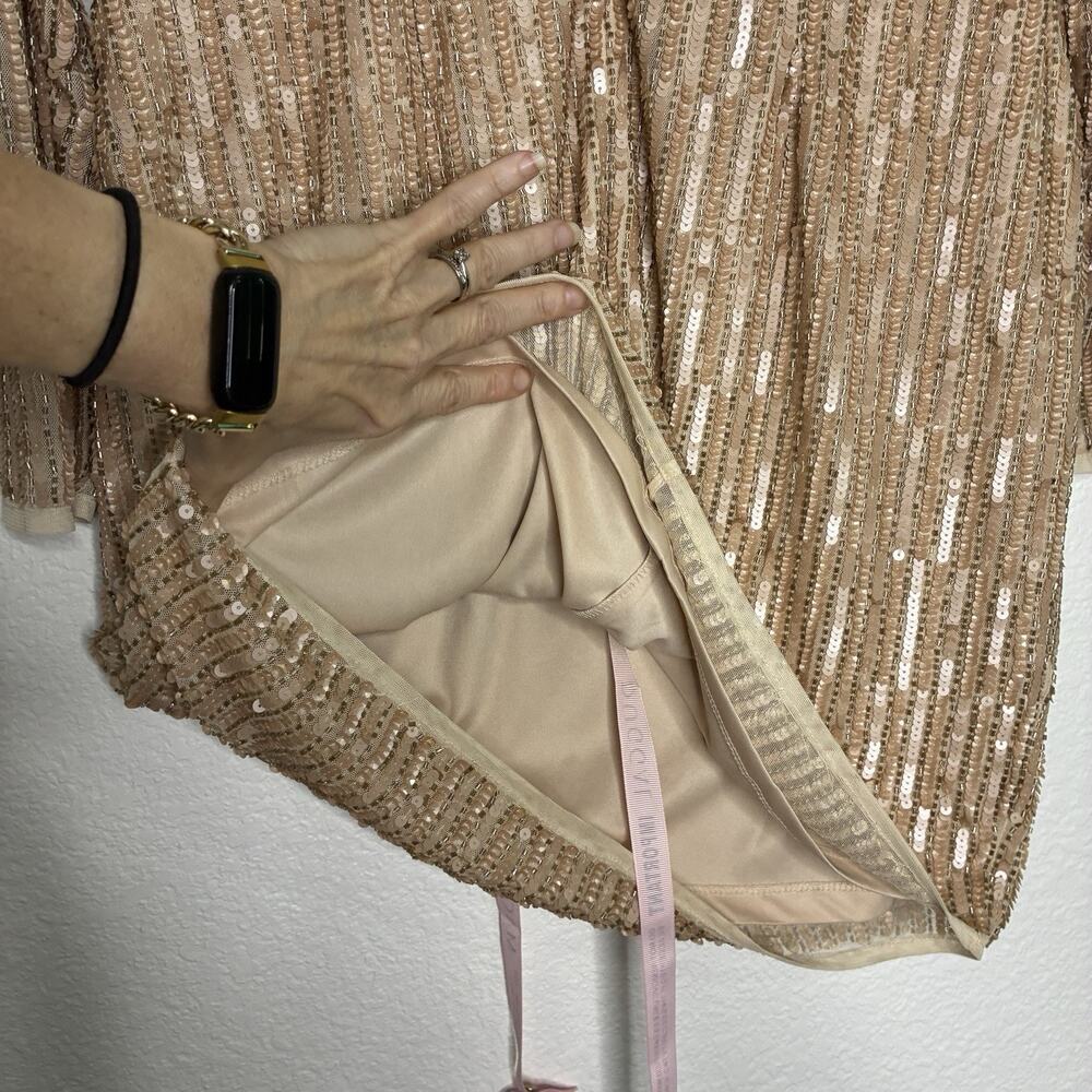 Mac Duggal Champagne Sequin Beaded Cocktail Dress 10 NWT - Picture 11 of 12